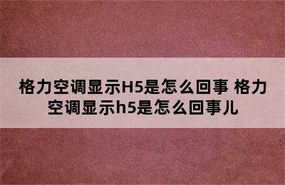 格力空调显示H5是怎么回事 格力空调显示h5是怎么回事儿